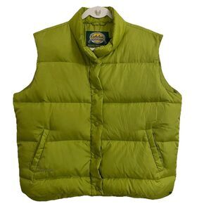 Cabela's Puffer Vest Womens Large Lime Green Premier Northern Goose Down Jacket